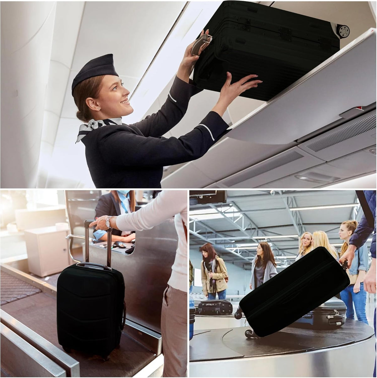 Suitcase Protector 3-Pack Set Elastic Travel Bag Sleeves Tear-Resistant Dust Shield for Carry-On Medium Large Luggage 19-30 Inch Black Hard