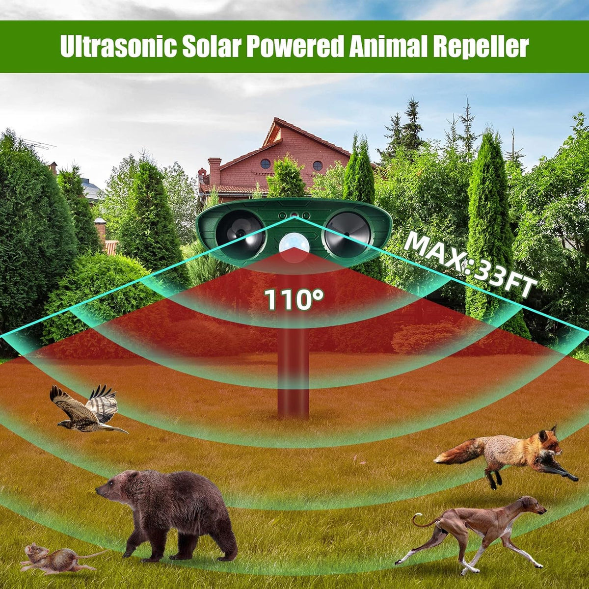 Outdoor Solar Pest Repeller with Ultrasonic Technology