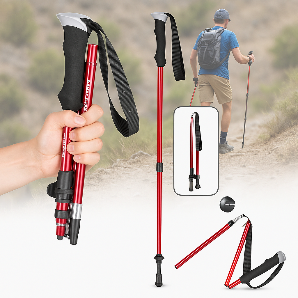 Telescoping Trail Poles for Hiking 43-53 in Collapsible Lightweight Alloy Support Sticks with Quick-Lock Mechanism for Mountain Trekking