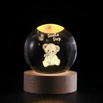 3D Engraved Crystal Planet Sphere Night Light on Wood Base USB Powered Desk Lamp Warm White LED Glow for Bedroom Living Room Nursery Space