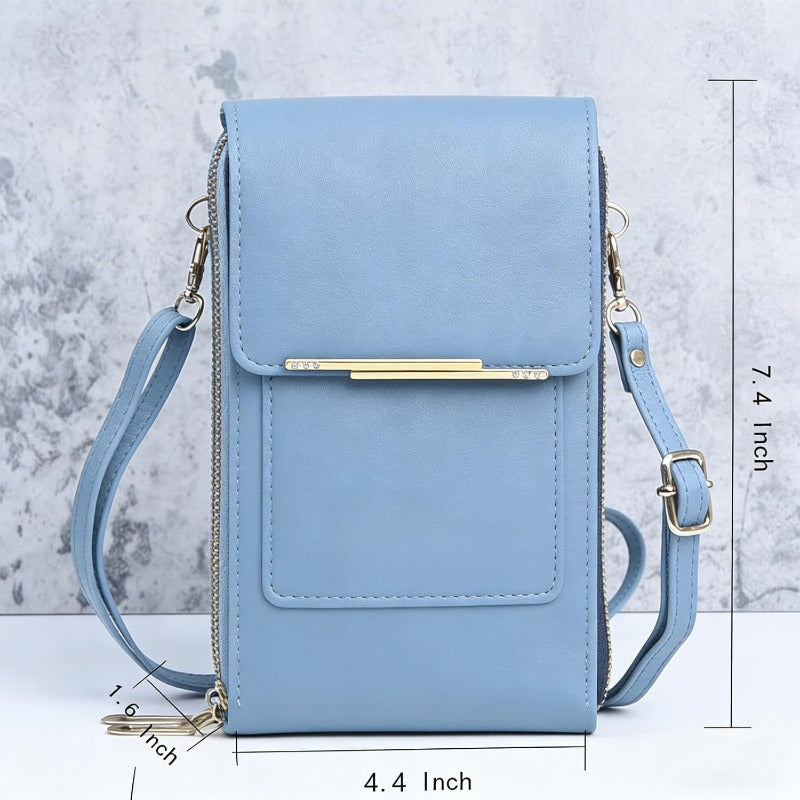 Touchscreen Crossbody Phone Wallet with RFID Blocking for Cards & Cash – Water-Resistant PU Leather Mini Purse Holds 6.7 in Smartphones