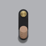 Oak Wood & Brass Wall Peg for Coats Towels Bags | Nordic Single Hook | 6 Soft Colors