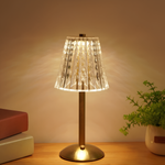 Cordless Crystal Table Lamp with Touch Dimming Control – Rechargeable LED Bedside Light with Gold Aluminum Base for Bedroom, Living Room &