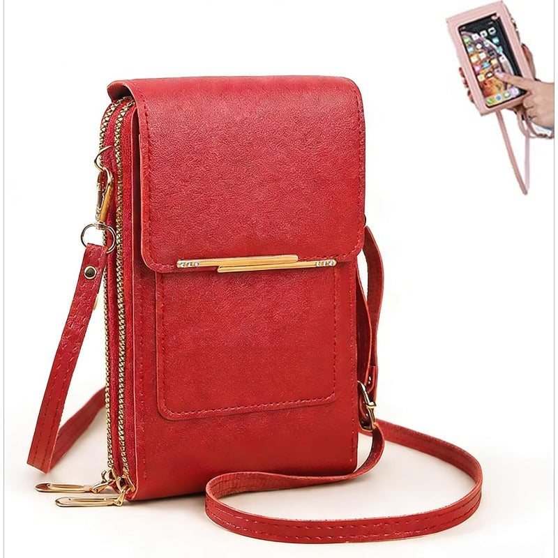 Touchscreen Crossbody Phone Wallet with RFID Blocking for Cards & Cash – Water-Resistant PU Leather Mini Purse Holds 6.7 in Smartphones