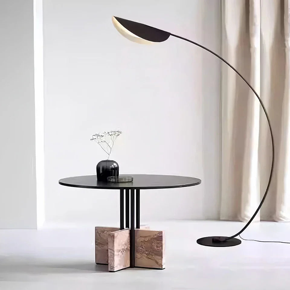 Arched Standing Lamp with Organic Leaf Shade Tri-Temperature Adjustable Black Metal Frame for Reading & Ambient Lighting