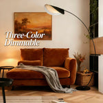 Arched Standing Lamp with Organic Leaf Shade Tri-Temperature Adjustable Black Metal Frame for Reading & Ambient Lighting