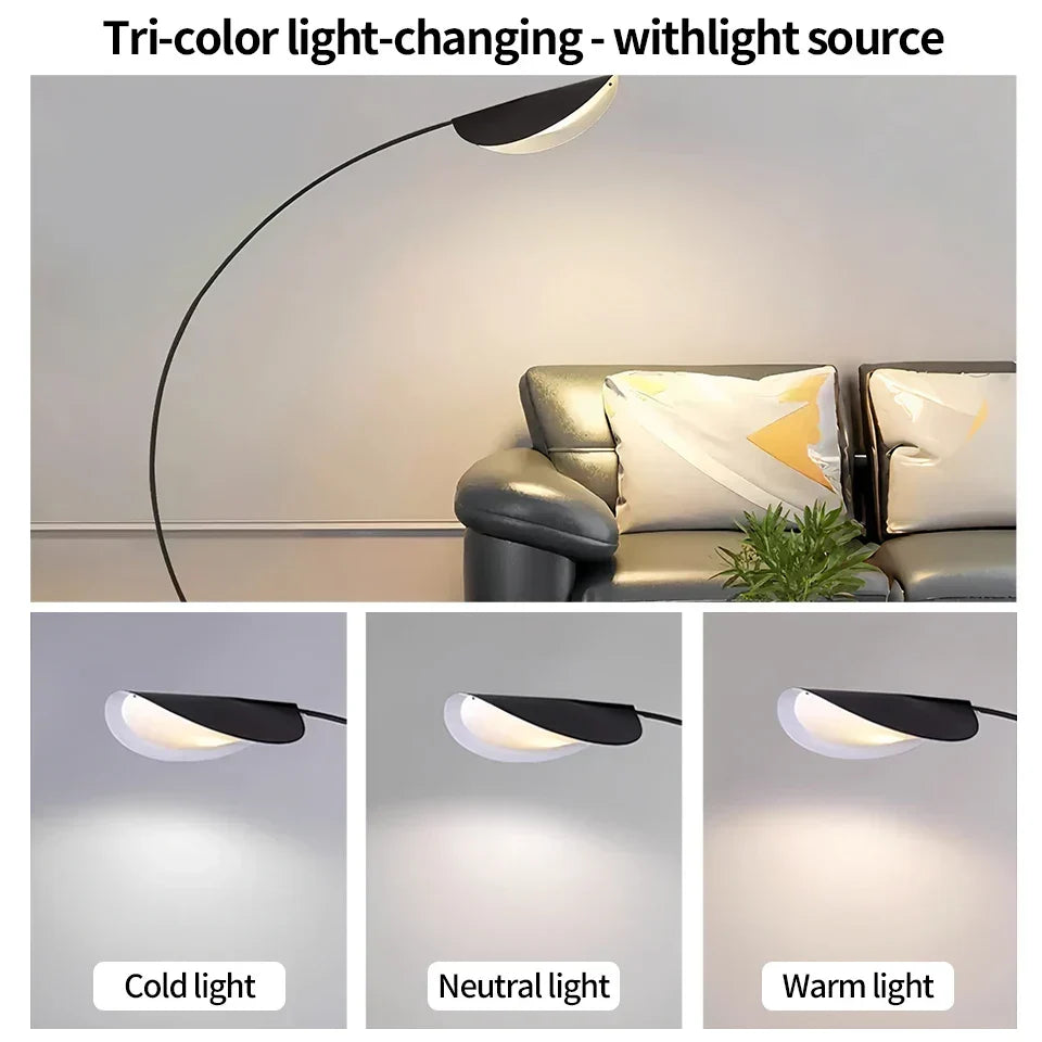 Arched Standing Lamp with Organic Leaf Shade Tri-Temperature Adjustable Black Metal Frame for Reading & Ambient Lighting