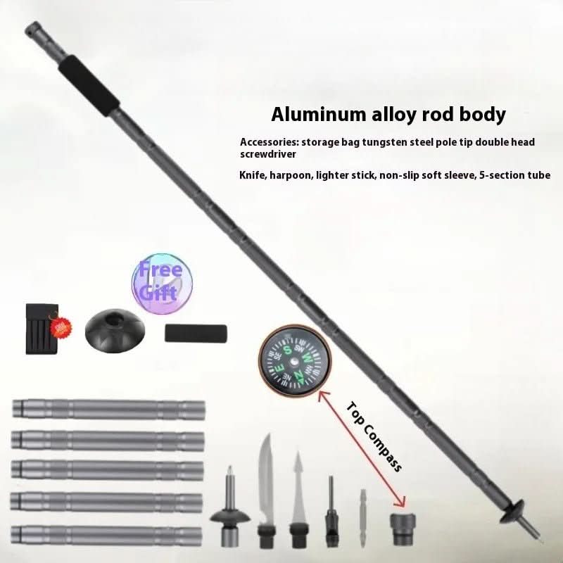 Collapsible Multi-Tool Trekking Stick with Compass, Fire Starter & Survival Accessories for Hiking, Camping & Emergency Preparedness