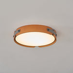 Flush Mount LED Wood Ceiling Light 16.5 in Wireless Dimmer Remote Control for Bedroom Bathroom Hallway Indoor Natural Walnut Finish Low Prof