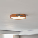 Flush Mount LED Wood Ceiling Light 16.5 in Wireless Dimmer Remote Control for Bedroom Bathroom Hallway Indoor Natural Walnut Finish Low Prof