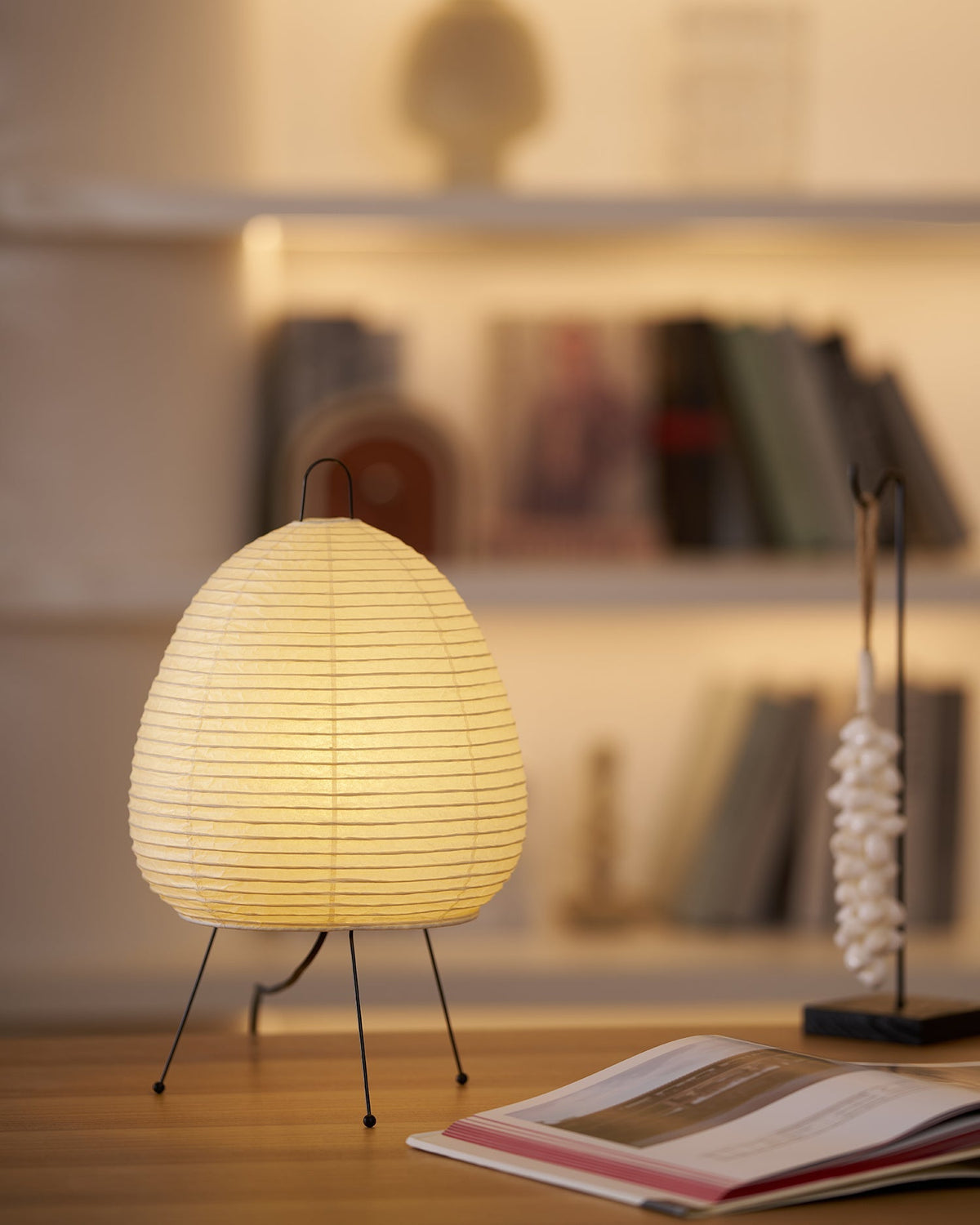 Handcrafted Paper Shade Accent Lamp 10 in Wide Warm Glow LED Bedside Nightlight for Bedroom Office Desktop Reading Nook Minimalist Japanese