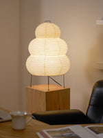 Handcrafted Paper Shade Accent Lamp 10 in Wide Warm Glow LED Bedside Nightlight for Bedroom Office Desktop Reading Nook Minimalist Japanese