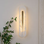 Alabaster Wall Sconce with Brass Accents – Modern LED Fixture for Living Room, Hallway & Bedroom