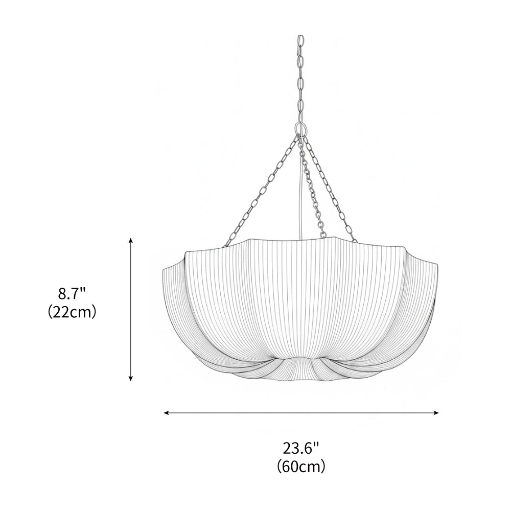 Fabric Drum Ceiling Light with Bowl Shade for Kitchens and Dining Areas 16 Inch Adjustable Hanging Fixture Neutral Beige Cloth Lampshade Thr