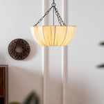 Fabric Drum Ceiling Light with Bowl Shade for Kitchens and Dining Areas 16 Inch Adjustable Hanging Fixture Neutral Beige Cloth Lampshade Thr