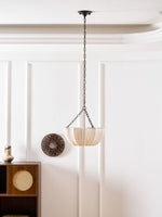 Fabric Drum Ceiling Light with Bowl Shade for Kitchens and Dining Areas 16 Inch Adjustable Hanging Fixture Neutral Beige Cloth Lampshade Thr