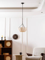 Fabric Drum Ceiling Light with Bowl Shade for Kitchens and Dining Areas 16 Inch Adjustable Hanging Fixture Neutral Beige Cloth Lampshade Thr