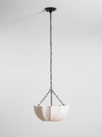 Fabric Drum Ceiling Light with Bowl Shade for Kitchens and Dining Areas 16 Inch Adjustable Hanging Fixture Neutral Beige Cloth Lampshade Thr