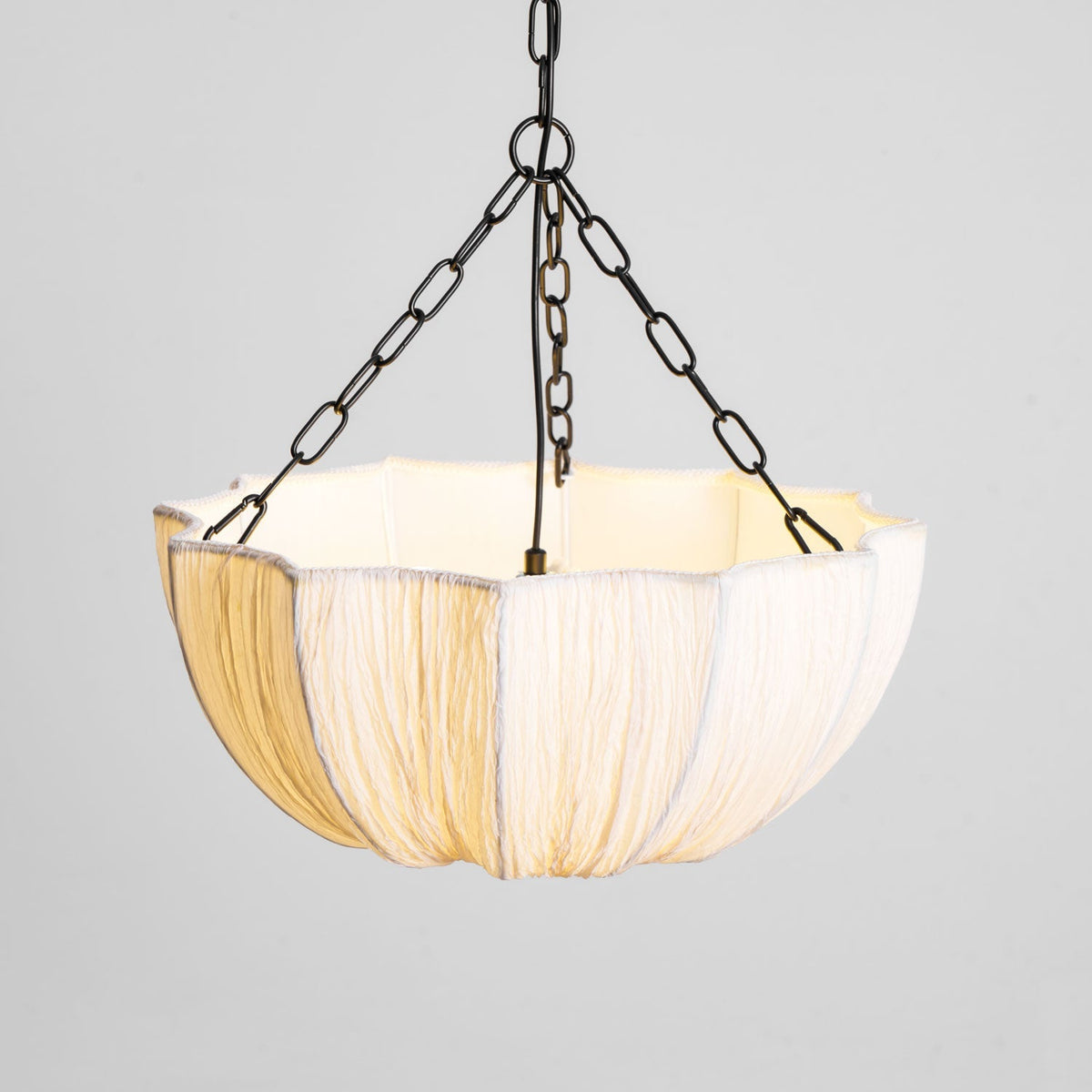 Fabric Drum Ceiling Light with Bowl Shade for Kitchens and Dining Areas 16 Inch Adjustable Hanging Fixture Neutral Beige Cloth Lampshade Thr