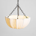 Fabric Drum Ceiling Light with Bowl Shade for Kitchens and Dining Areas 16 Inch Adjustable Hanging Fixture Neutral Beige Cloth Lampshade Thr