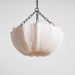 Fabric Drum Ceiling Light with Bowl Shade for Kitchens and Dining Areas 16 Inch Adjustable Hanging Fixture Neutral Beige Cloth Lampshade Thr