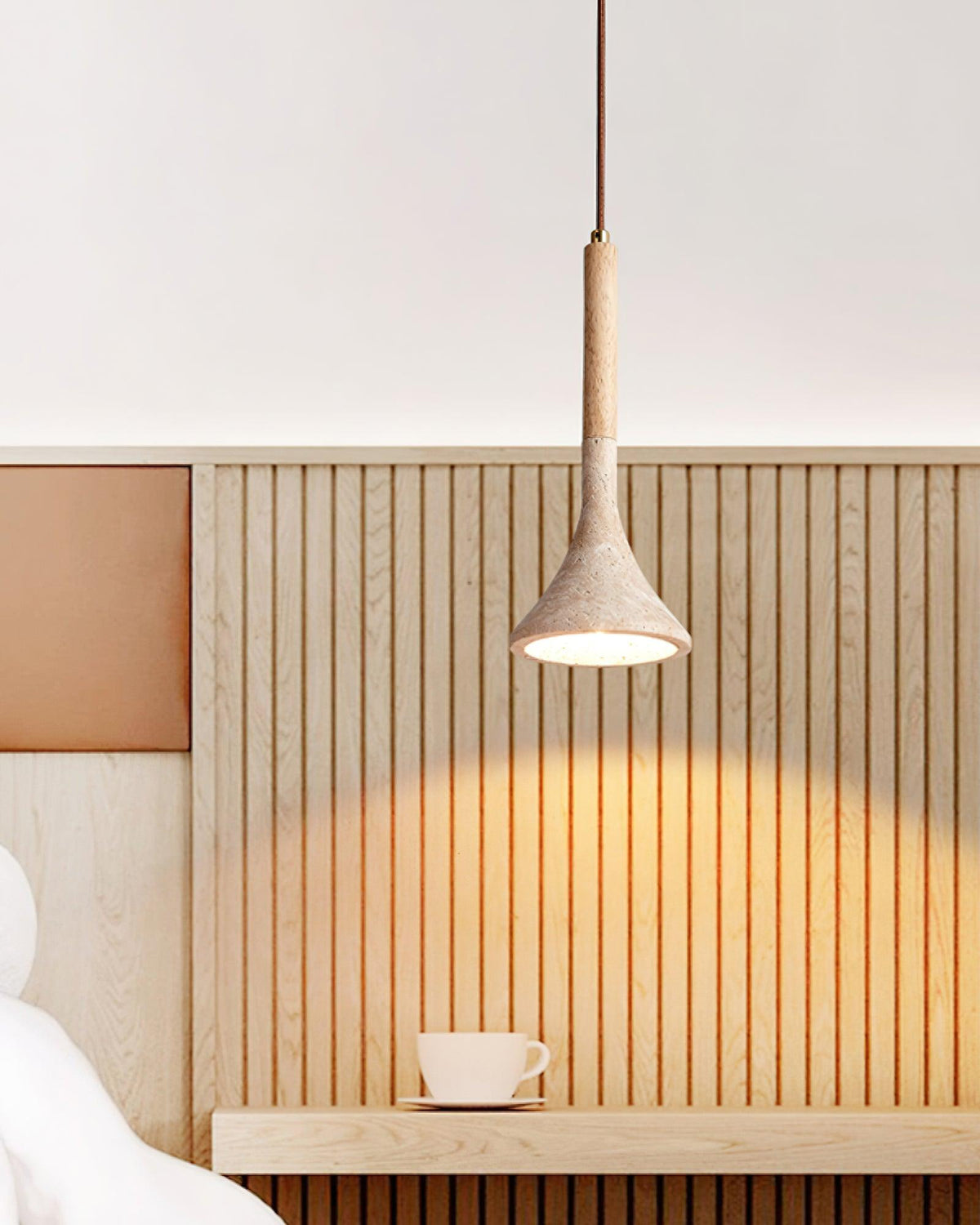 Natural Stone Ceiling Pendant | 5-Inch Compact Drop Light for Counters, Nightstands & Dining Nooks | Adjustable Cord | Warm Ambient Glow