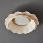 Flush Mount Ceiling Light White Fabric Ripple Shade 20 in Bedroom Ambient LED Integrated Dimmable Low Profile for Living Room Dining Room Mo