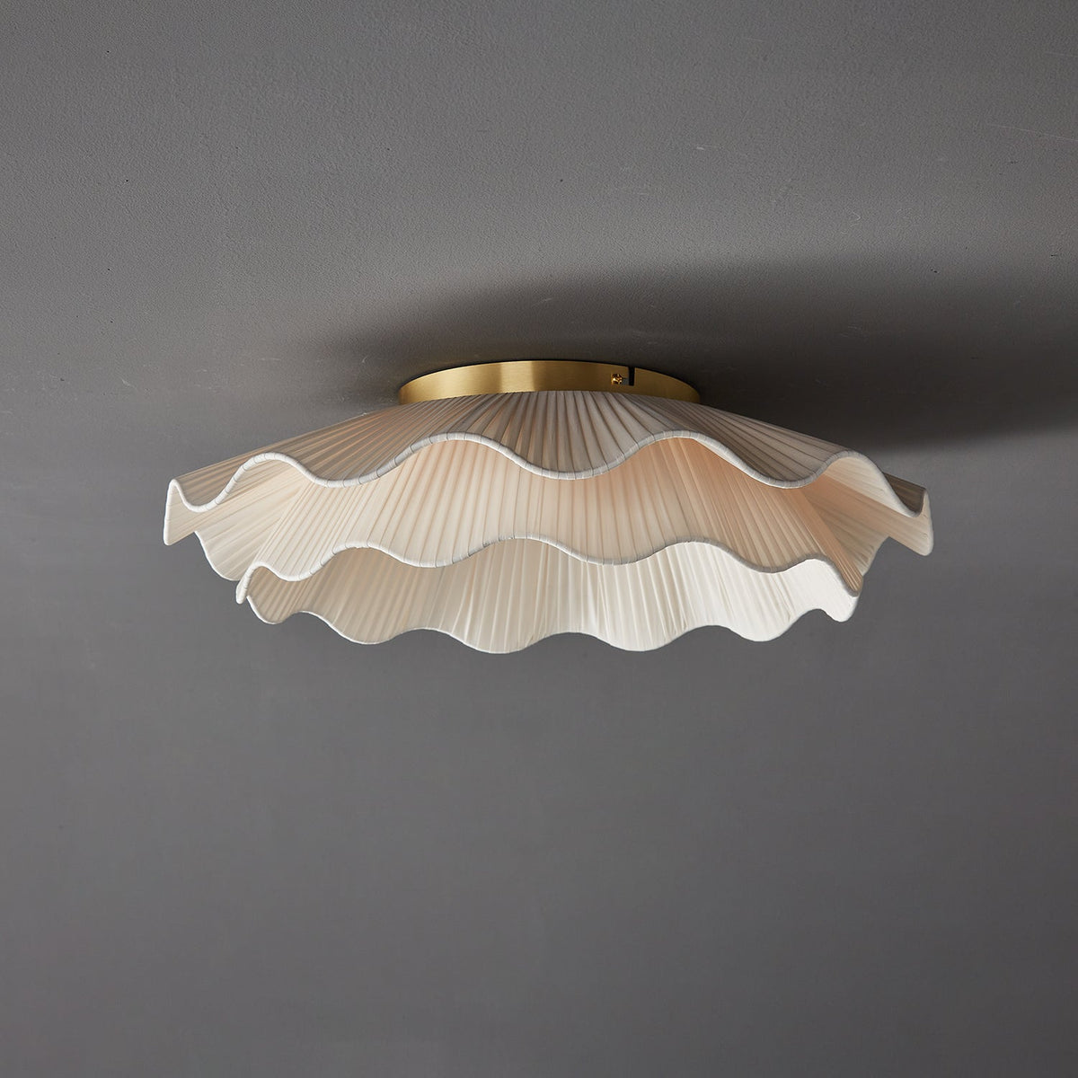 Flush Mount Ceiling Light White Fabric Ripple Shade 20 in Bedroom Ambient LED Integrated Dimmable Low Profile for Living Room Dining Room Mo