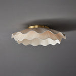 Flush Mount Ceiling Light White Fabric Ripple Shade 20 in Bedroom Ambient LED Integrated Dimmable Low Profile for Living Room Dining Room Mo