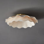 Flush Mount Ceiling Light White Fabric Ripple Shade 20 in Bedroom Ambient LED Integrated Dimmable Low Profile for Living Room Dining Room Mo