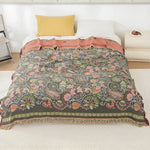 Aurelia Boho Blanket - Reversible Cotton Gauze, Floral Design