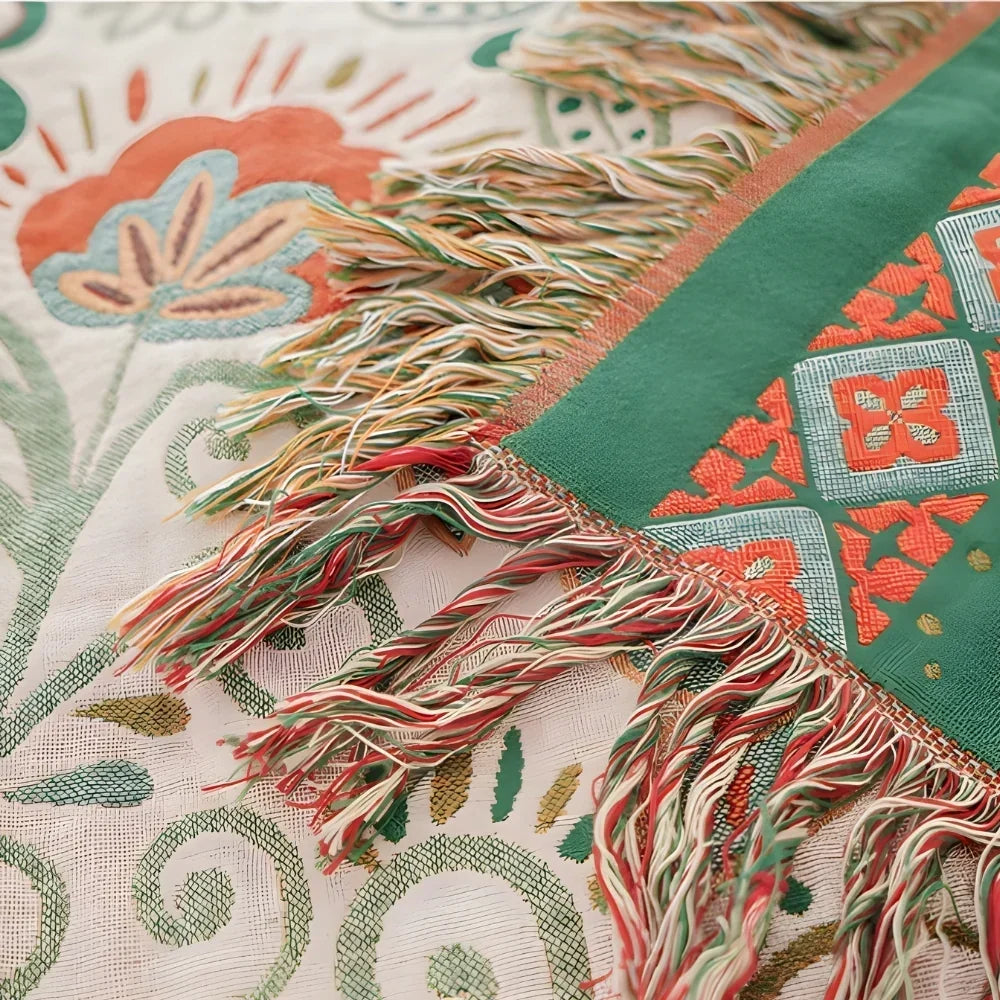Aurelia Boho Blanket - Reversible Cotton Gauze, Floral Design