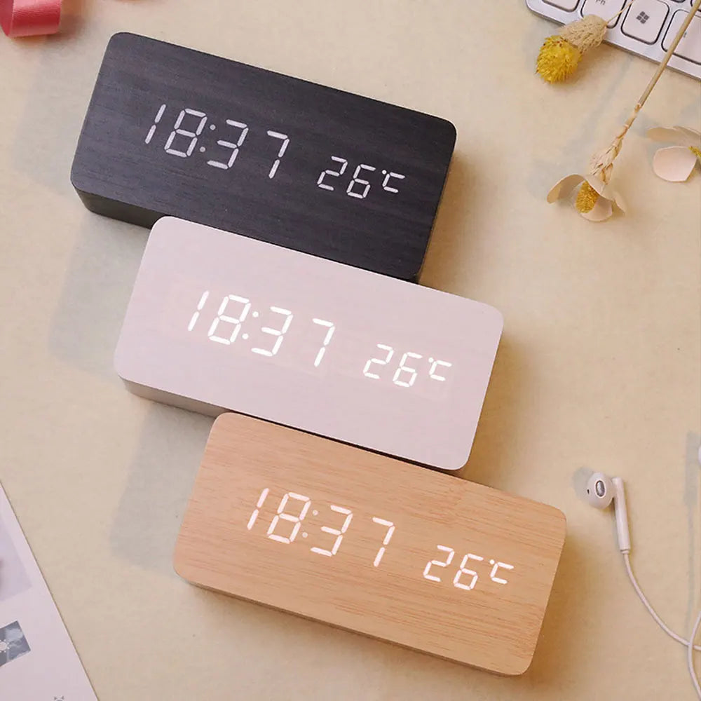 Eco Friendly LED Wood Alarm Clock