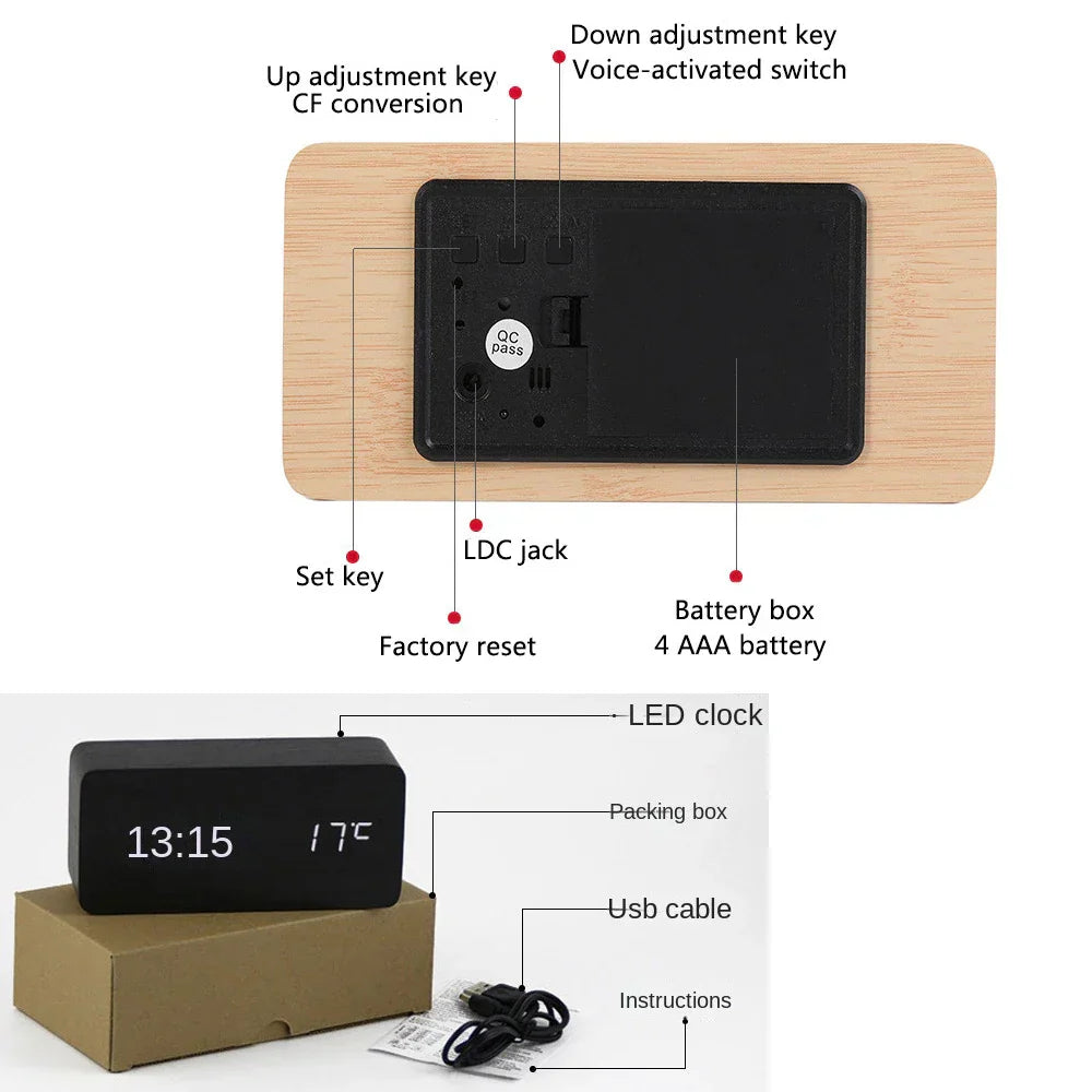 Eco Friendly LED Wood Alarm Clock