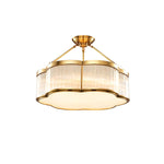 Brass Glass Flush Mount Ceiling Light 20 Inch Quatrefoil Design for Bedroom Living Room Dining Room Indoor Lighting Fixture