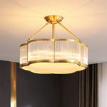 Brass Glass Flush Mount Ceiling Light 20 Inch Quatrefoil Design for Bedroom Living Room Dining Room Indoor Lighting Fixture
