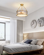 Brass Glass Flush Mount Ceiling Light 20 Inch Quatrefoil Design for Bedroom Living Room Dining Room Indoor Lighting Fixture