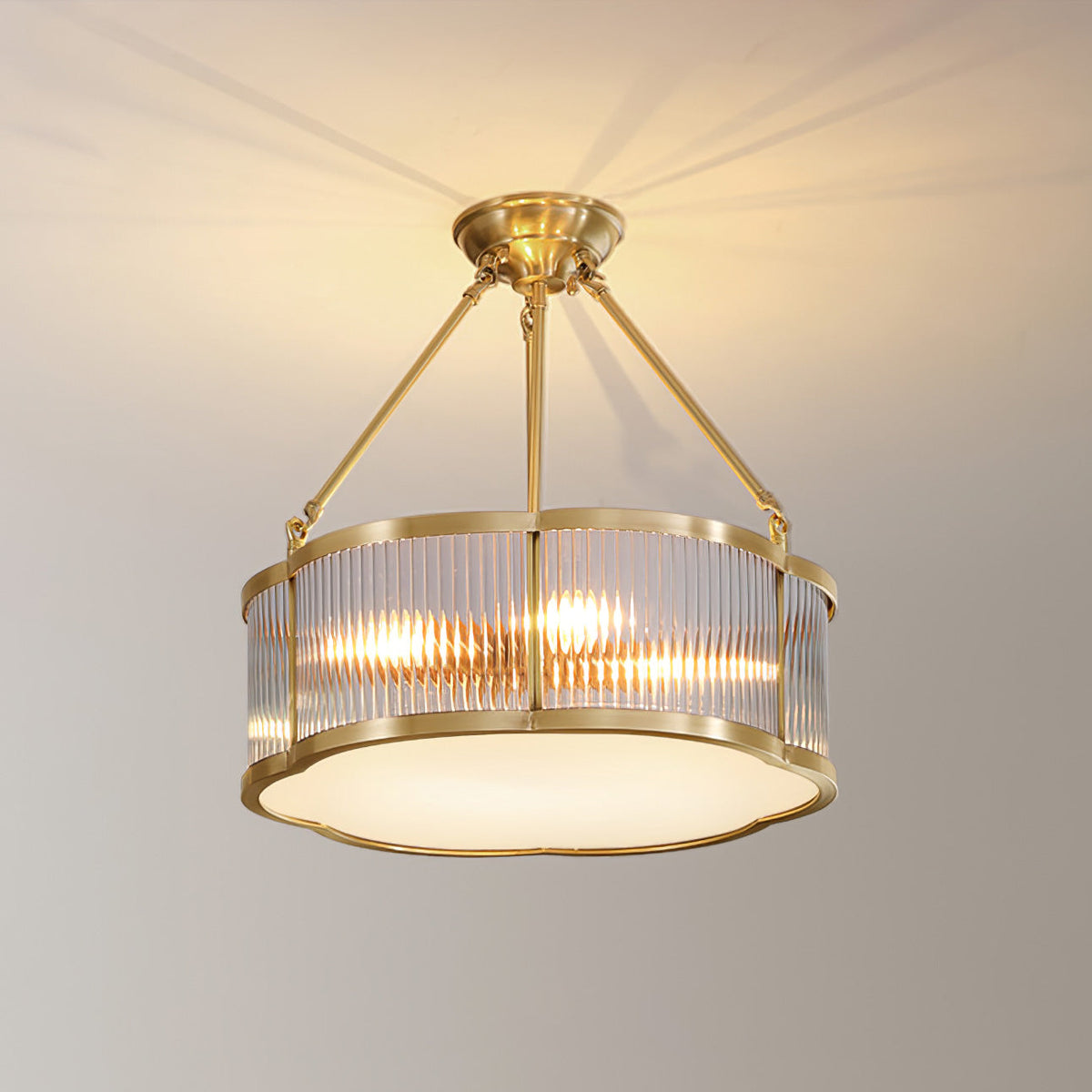 Brass Glass Flush Mount Ceiling Light 20 Inch Quatrefoil Design for Bedroom Living Room Dining Room Indoor Lighting Fixture