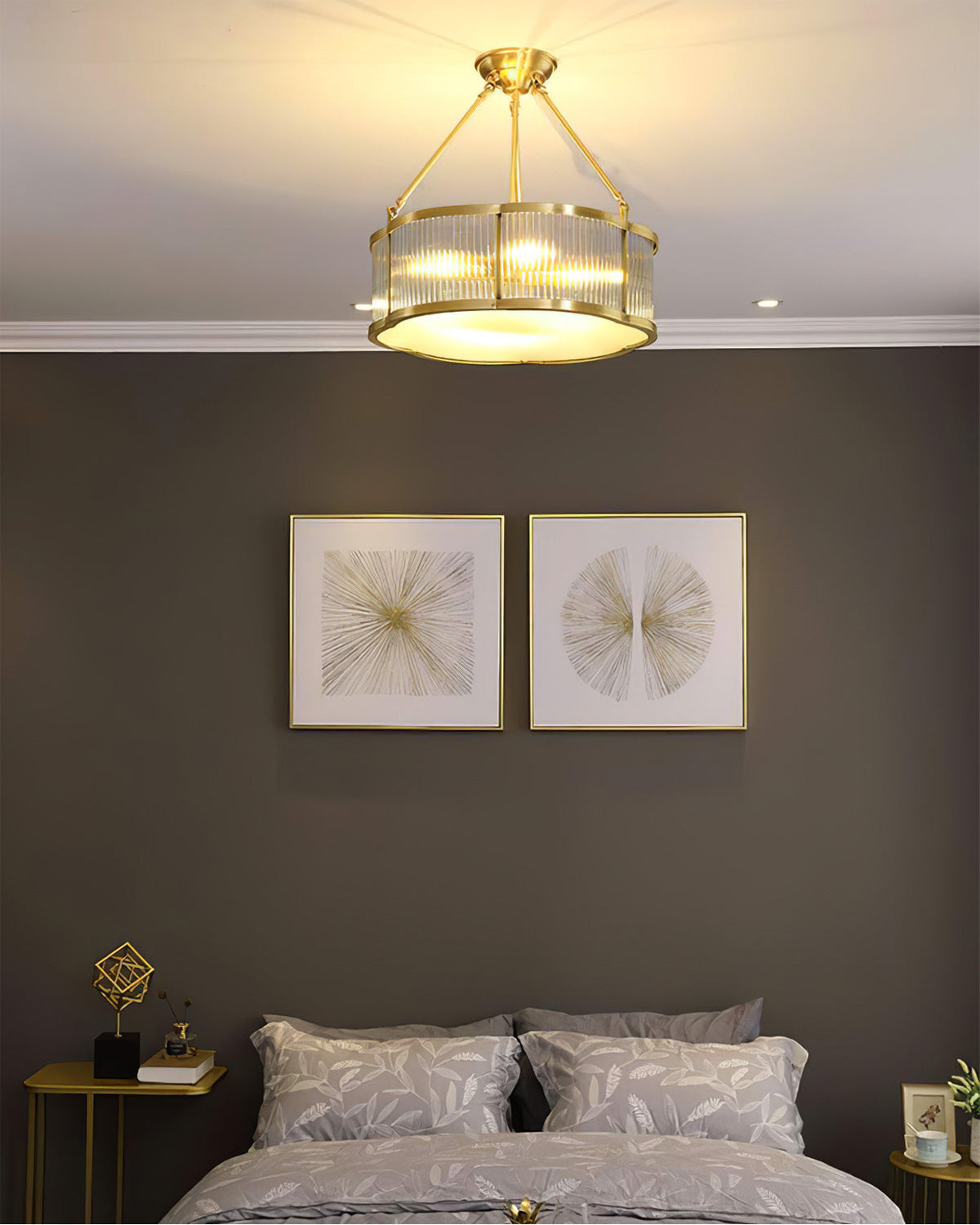 Brass Glass Flush Mount Ceiling Light 20 Inch Quatrefoil Design for Bedroom Living Room Dining Room Indoor Lighting Fixture