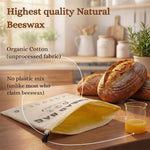 Organic Cotton Bread Bag with Pure Beeswax Lining | Reusable Bread Storage Pouch for Homemade Sourdough and Artisan Loaves | Kitchen Fresh-K