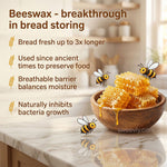 Organic Cotton Bread Bag with Pure Beeswax Lining | Reusable Bread Storage Pouch for Homemade Sourdough and Artisan Loaves | Kitchen Fresh-K