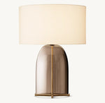 Amber Glass Table Lamp with Oval Linen Shade | Mid-Century Modern Lighting for Bedroom Living Room Nightstand | Handcrafted Flame-Polished