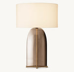 Amber Glass Table Lamp with Oval Linen Shade | Mid-Century Modern Lighting for Bedroom Living Room Nightstand | Handcrafted Flame-Polished