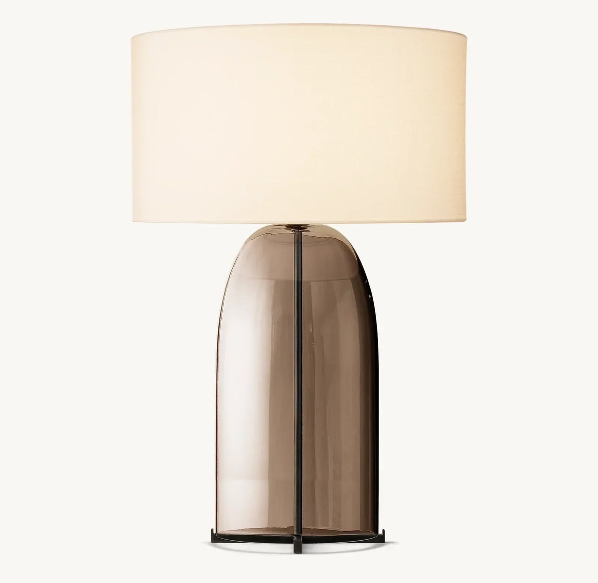 Amber Glass Table Lamp with Oval Linen Shade | Mid-Century Modern Lighting for Bedroom Living Room Nightstand | Handcrafted Flame-Polished