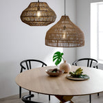Woven Hanging Lamp Natural Fiber Shade Adjustable Height Ceiling Light for Dining Table Kitchen Island Bedroom Boho Coastal Japandi