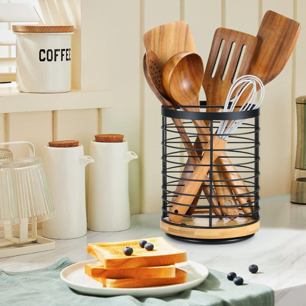 Brio Kitchen Organizer - Iron Frame, 360-Degree Rotating Utensil Holder
