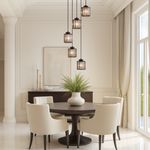 Multi-Tier Drop Chandelier for High Ceilings with Ribbed Glass Shades in Black Finish | Adjustable Vertical Lighting for Staircases, Foyers