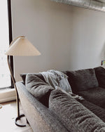 Arched Wood Reading Lamp with Fabric Shade 59 in Tall Modern Over-Sofa Light Natural Finish for Living Rooms Bedrooms Minimalist Standing La