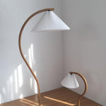 Arched Wood Reading Lamp with Fabric Shade 59 in Tall Modern Over-Sofa Light Natural Finish for Living Rooms Bedrooms Minimalist Standing La