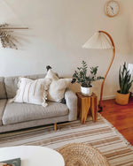 Arched Wood Reading Lamp with Fabric Shade 59 in Tall Modern Over-Sofa Light Natural Finish for Living Rooms Bedrooms Minimalist Standing La